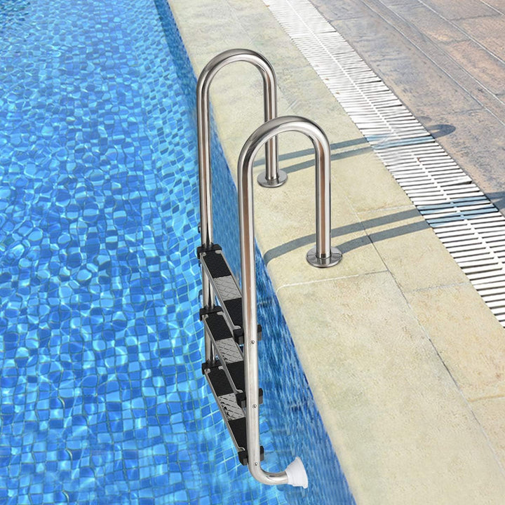 COSTWAY Edelstahl Poolleiter, Schwimmbad Leiter 3 stufig, Einstiegsleiter Silber bis 150kg belastbar