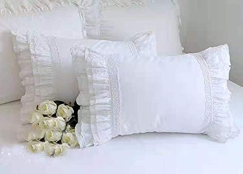 Meaning4 2er-Pack Kissenbezüge mit Rüschen, Stickerei Spitze,Shabby Chic, Queen-Size-Kissenbezüge, 5
