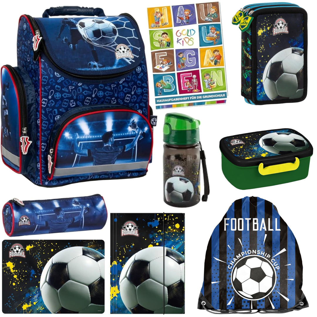 Goldkids - Schulranzen für Jungen - Schul-Rucksack für Kinder mit Federmäppchen - Schuhbeutel und Ha