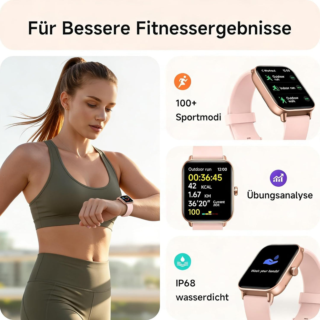 Smartwatch Damen mit Telefonfunktion,1.8" Smart Watch Fitnessuhr mit Whatsapp und Alexa,Herzfrequenz