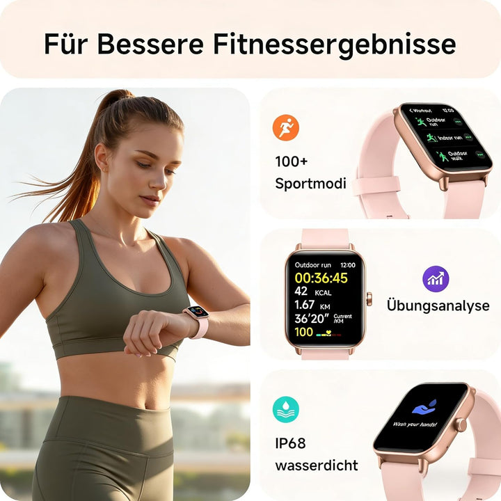 Smartwatch Damen mit Telefonfunktion,1.8" Smart Watch Fitnessuhr mit Whatsapp und Alexa,Herzfrequenz