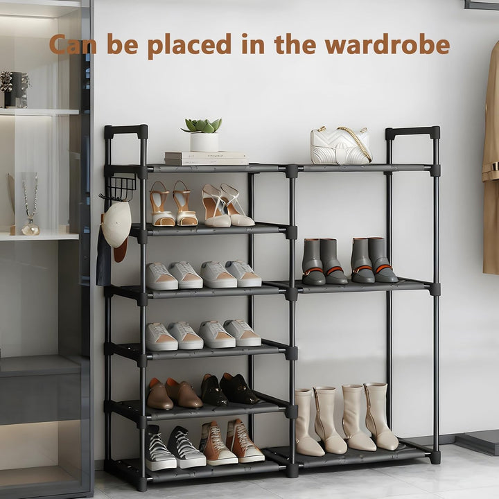 5 Ebenen Schuhregal, 83 cm Breit Platzsparend Schuhständer mit hoher Etage für Stiefel, Freistehende