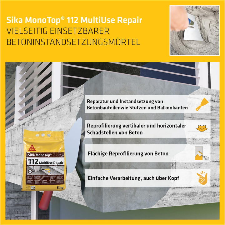 SIKA – Universalmörtel – Sika MonoTop 112 MultiUse Repair Grau – ideal für Betonreparatur – für Auss