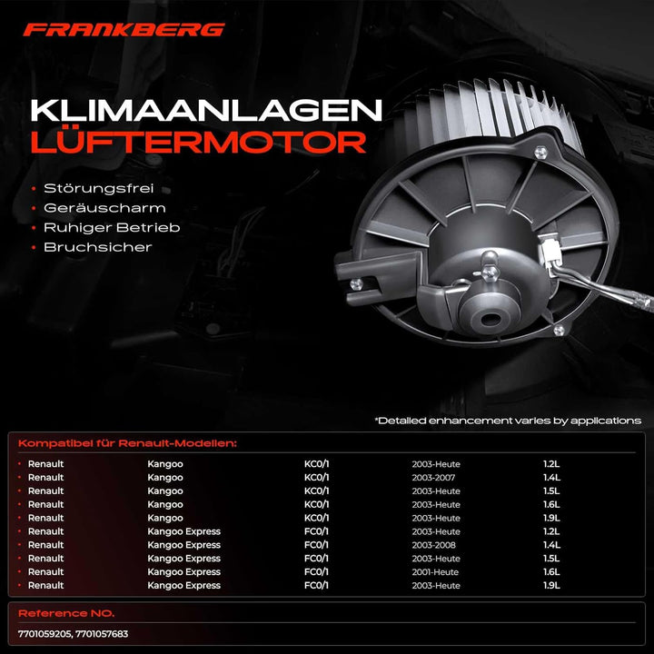 Frankberg Heizungsgebläse Gebläsemotor Kompatibel mit Kangoo KC0/1 1.2L-1.9L 2003-Heute Kangoo Expre