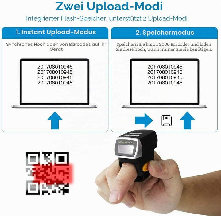 NetumScan Bluetooth Ring 1D 2D QR Barcode-Scanner, Tragbarer Mini-Barcodeleser, Kompatibel mit Windo