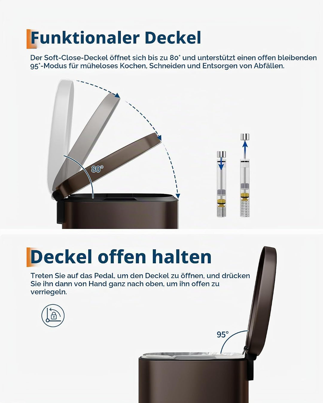 GarveeHome 50 Liter- und 10 Liter-Metallmülleimer-Set, rostfreier Küchen Mülleimer mit Deckel, pedal