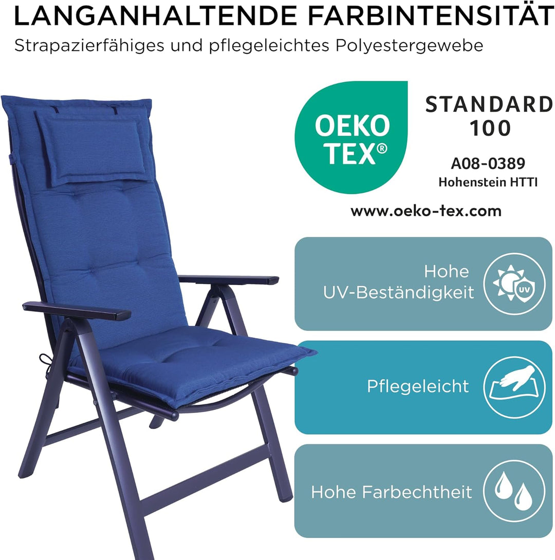 Gartenstuhlauflagen Hochlehner mit Kopfteil I Extra Dicke Sitzauflagen I Made in Europe I Polsterauf