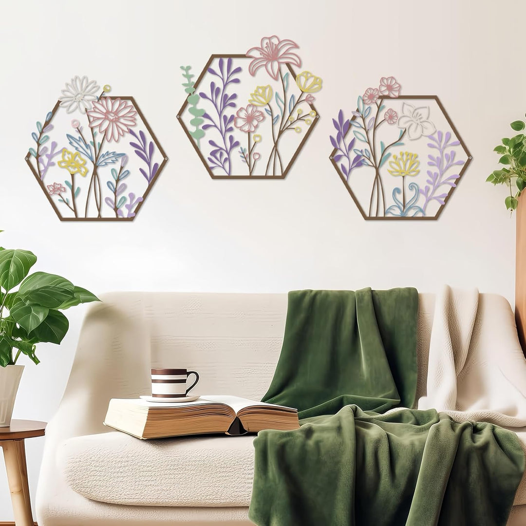 ESTART 3 Stück Metall-Blumen-Wanddekoration, minimalistische Blumenwanddekoration, abstrakte Linie,