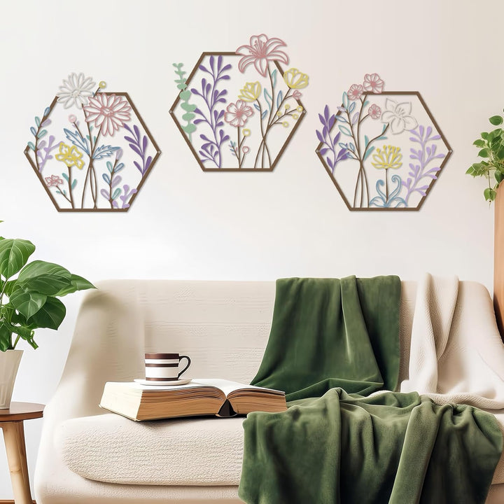ESTART 3 Stück Metall-Blumen-Wanddekoration, minimalistische Blumenwanddekoration, abstrakte Linie,