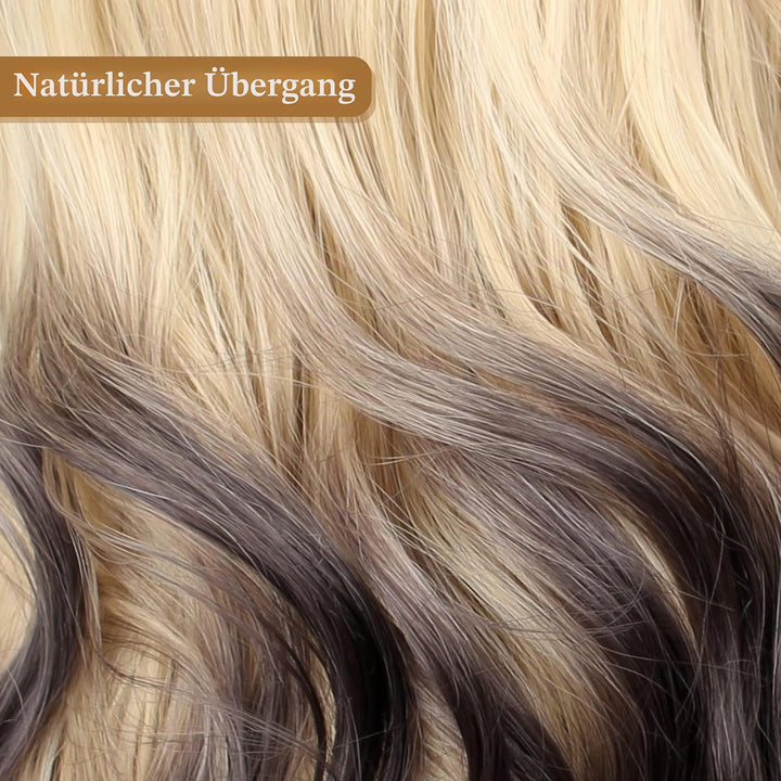 FAELBATY Perücke mit langen Locken blond Perücke mit Pony Ombre blond bis braun Perücke mit langen L
