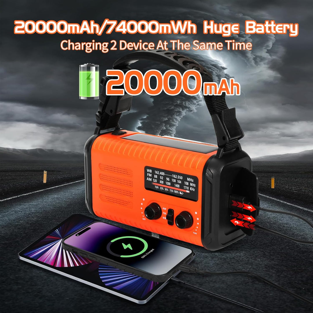 Notfallradio, Crank Wetterradio, 20000mAh Solarradio, Hand Kurbelradio mit AM/FM, tragbares Radio mi
