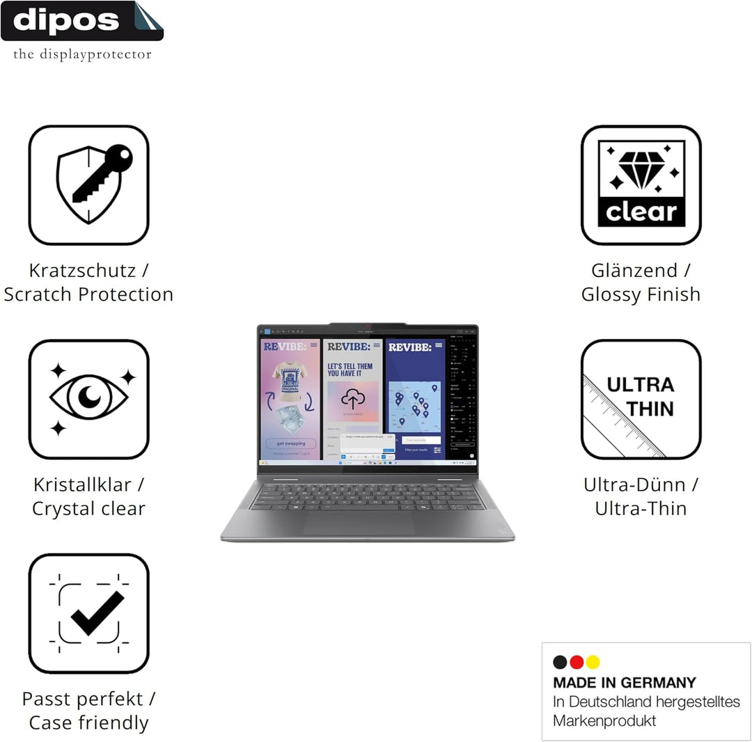 dipos I 2x Schutzfolie klar passend für Lenovo Yoga 7 2in1 14ILL10 Folie Displayschutzfolie, Ultra-D
