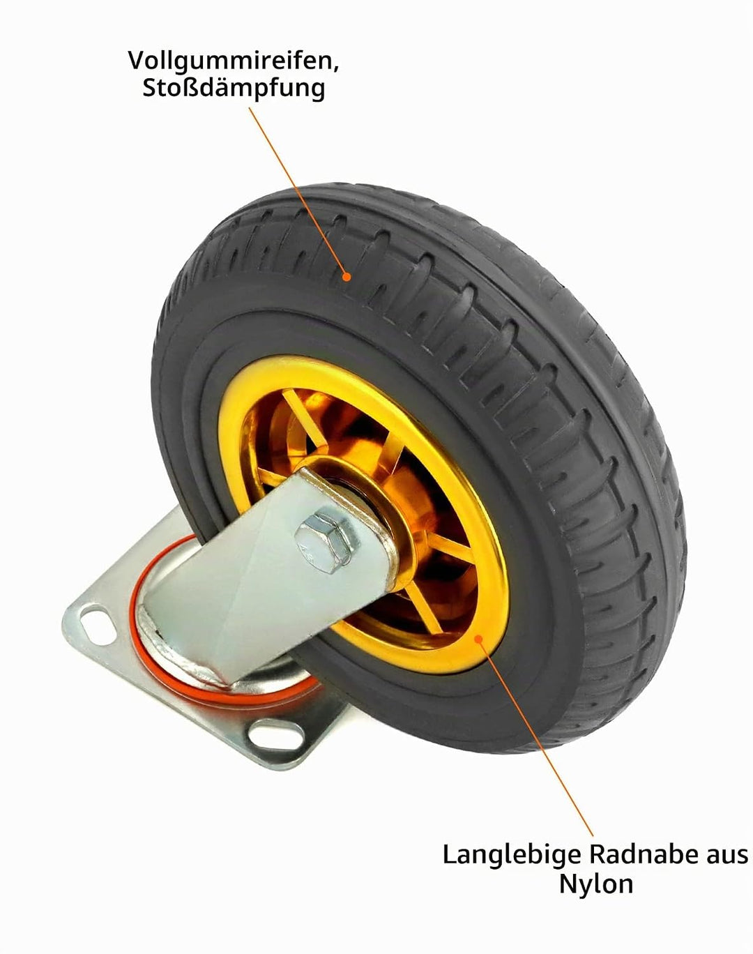 QWORK® 4 Stück 200mm schwerlastrollen - bis 280 kg pro rolle - stossdämpfung lenkrollen für möbeltra