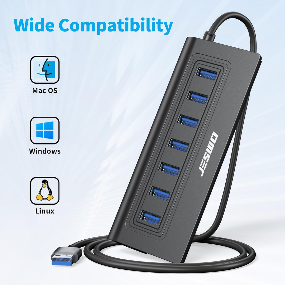 7-Port USB 3.0 Hub, Aluminium USB Verteiler 5Gbps Multiport Adapter mit 100cm Langkabel und 5V/4A St