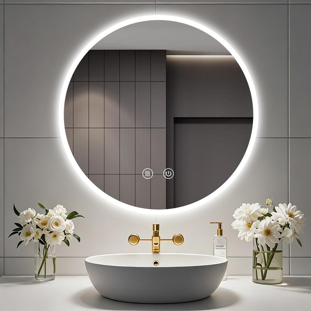 Badspiegel mit Beleuchtung Rund 70cm, Badezimmerspiegel Wandspiegel und Touch-Schalter, IP65-Led-Spi