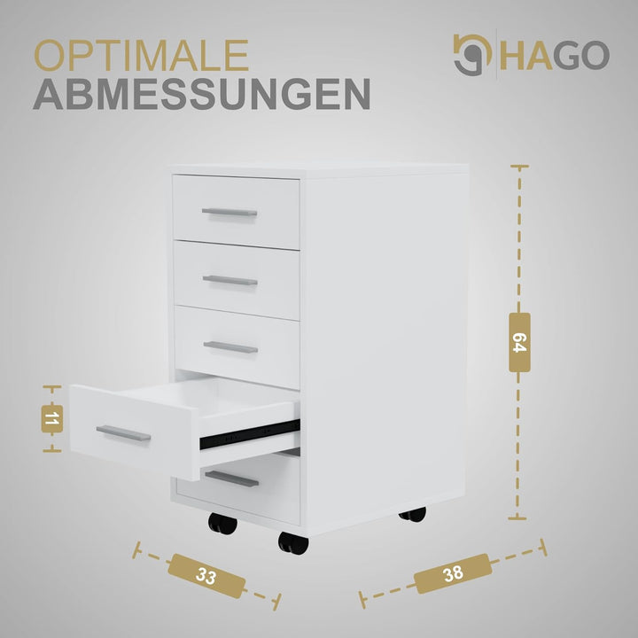 HAGO24 | Rollcontainer | Bürocontainer | Büroschrank | Aktenschrank | Rollschrank | 5 Schubladen | A