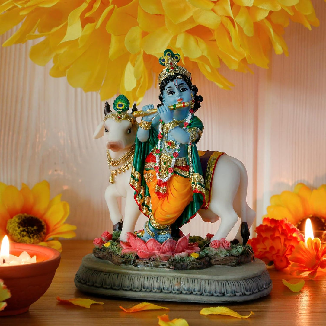 alikiki Statue Hindu-Gott Lord Krishna – 14,5 cm H Indien Idol Krishna Skulptur Geschenke für indisc