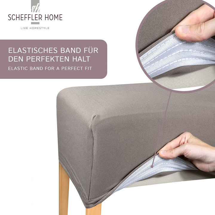 SCHEFFLER-Home Stuhlbezug Marie/Beige Stuhlbezug 6er Set elastische Stuhlbezüge mit Fleckschutz/wass