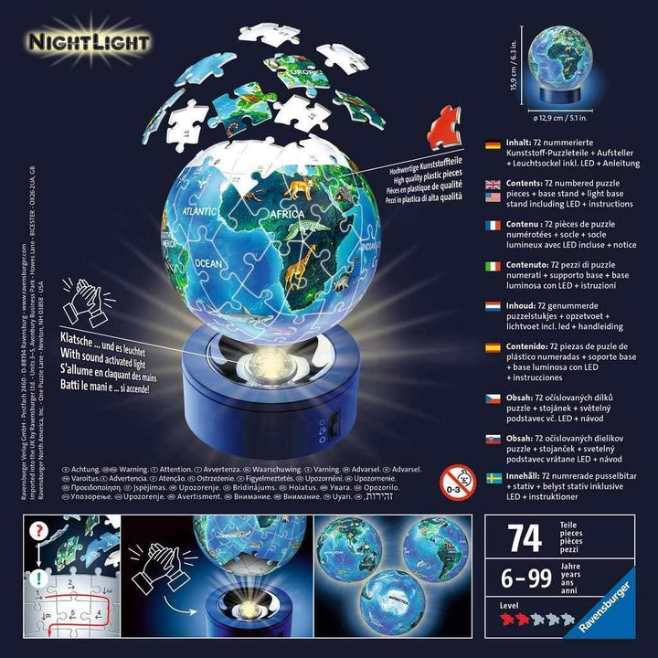 Ravensburger 3D Puzzle 11843 - Nachtlicht Puzzle-Ball Pferde am Strand - 72 Teile - ab 6 Jahren & 3D