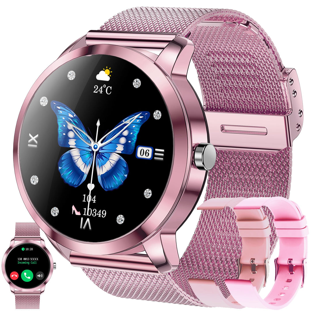 Smartwatch Damen mit Telefonfunktion, 1,09” Fitnessuhr mit 123 Sportmodi, Pulsmesser, Schlafmonitor,