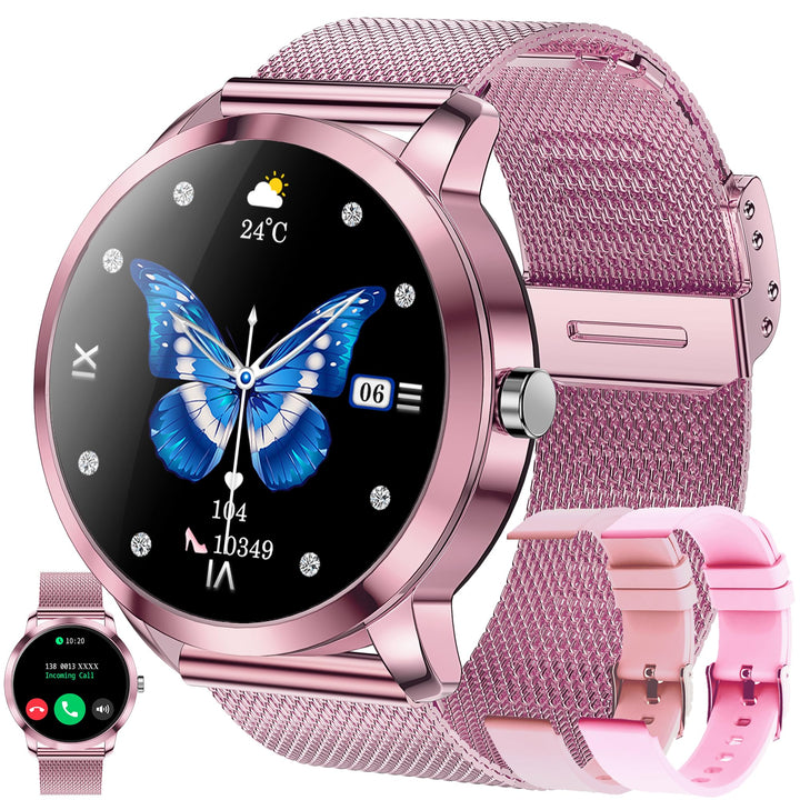 Smartwatch Damen mit Telefonfunktion, 1,09” Fitnessuhr mit 123 Sportmodi, Pulsmesser, Schlafmonitor,