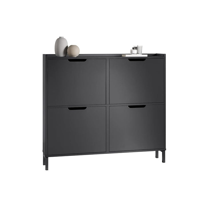 SoBuy Schuhschrank schmal mit 4 Klappen platzsparender Schuhkipper Hoch Kommode mit 4 Ablagen Schuhr