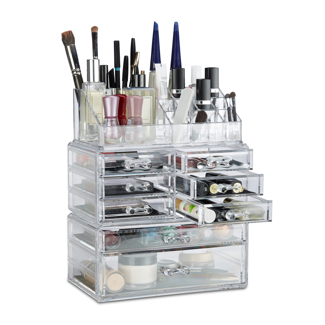 Relaxdays 1 x Make Up Organizer mit Schubladen, stapelbarer Schmuckkasten für Make Up, Acryl Schmink