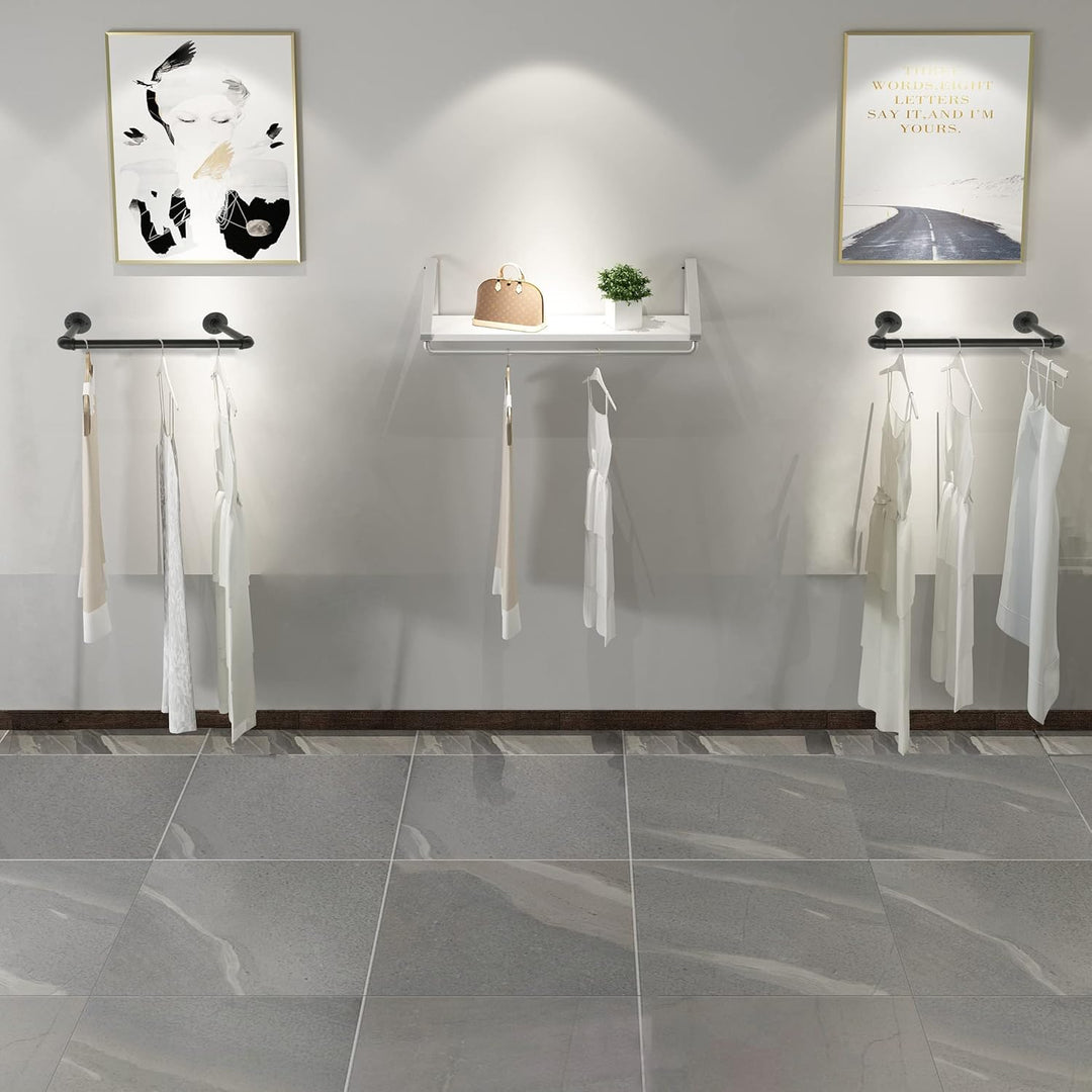 AddGrace Industrielle Rohr-Kleiderständer, 2 Stück, 52 cm, strapazierfähig, Wandmontage, schwarzes E