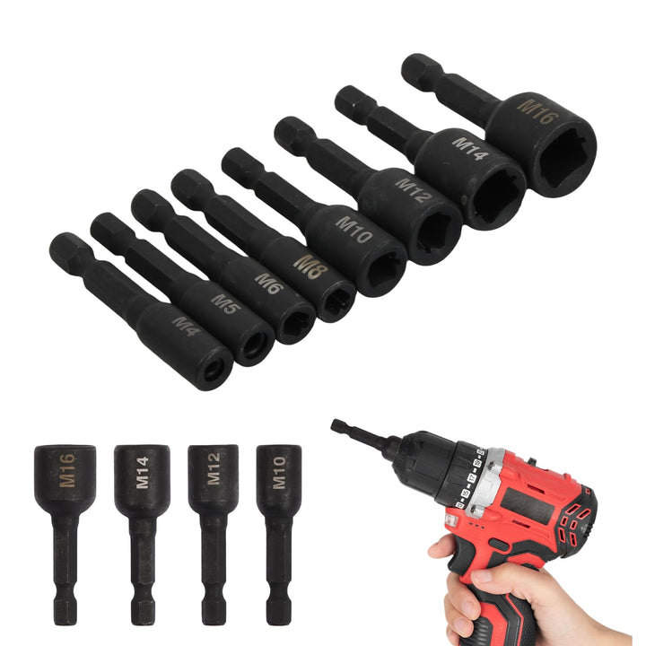 8 Stück Gewindebohrer Stecknuss Buchse Adapter M4-M16, 1/4 Zoll Sechskantschaft Maschinengewindebohr
