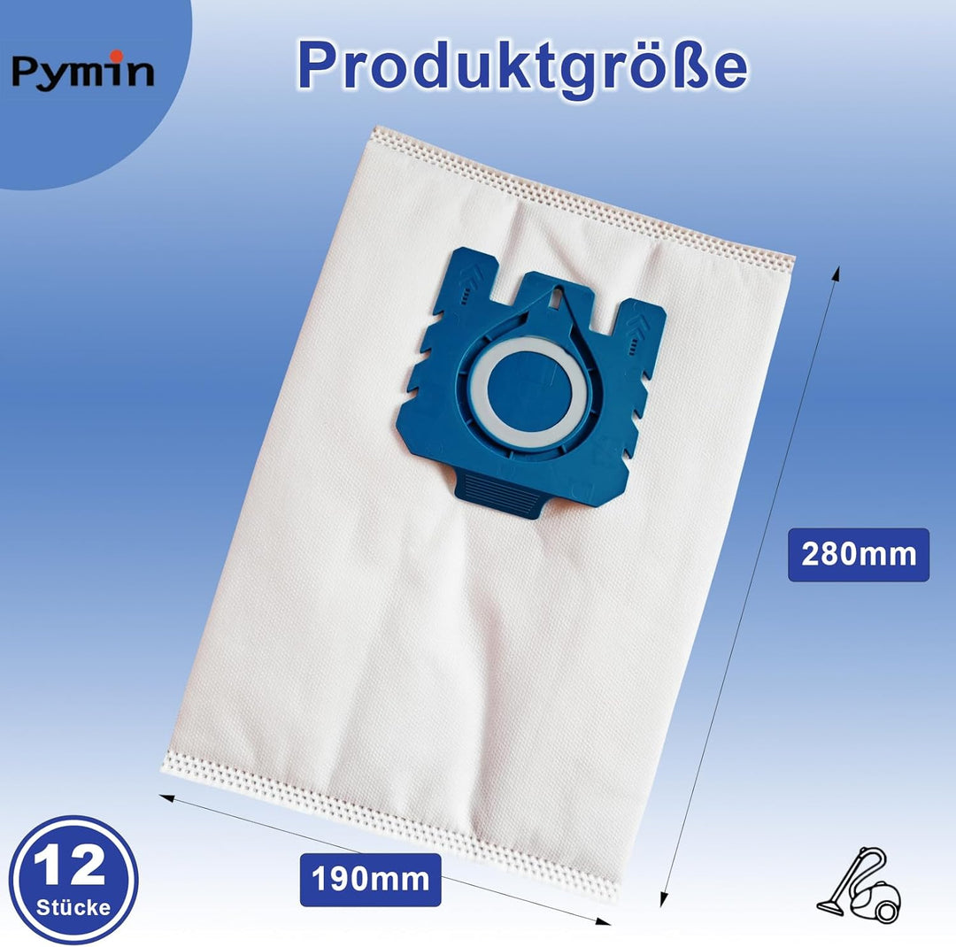 Pymin 12 Stück 3D Staubbeutel kompatibel mit Miele GN Staubsaugerbeutel für Classic C1 Complete C2 C