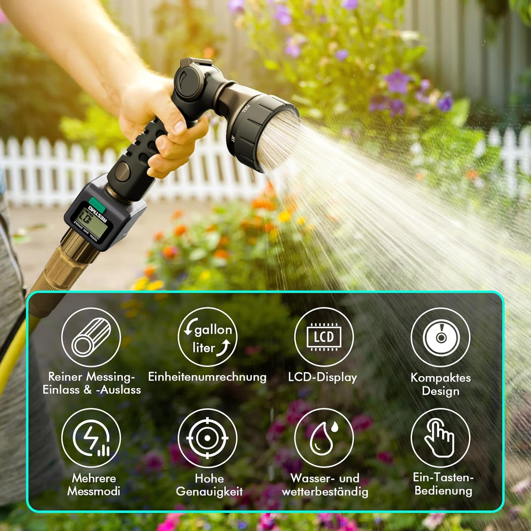 RESTMO Wasserdurchflussmesser mit Messing-EIN- und Auslassanschlüssen, Messung in Gallone/Liter für
