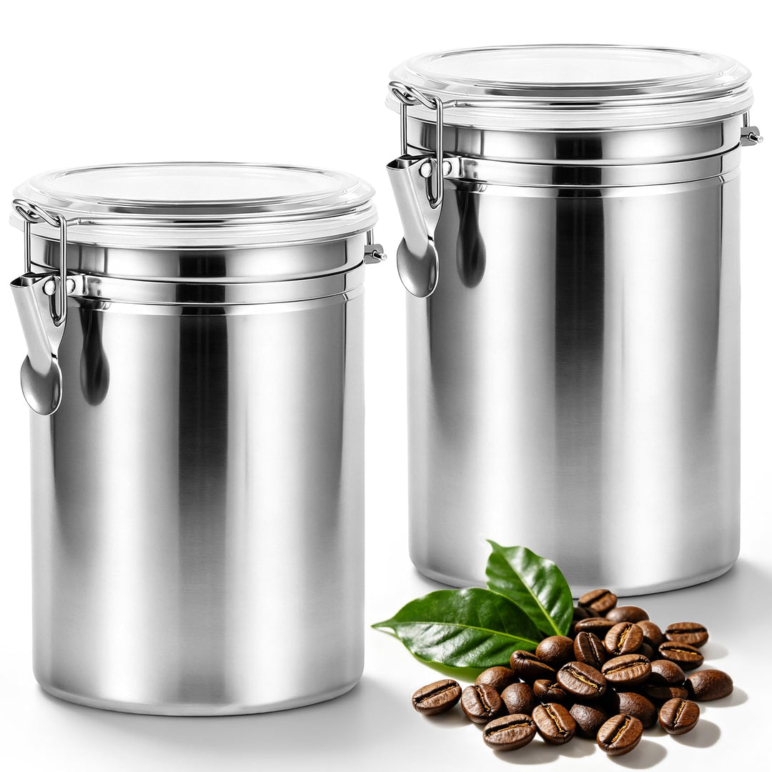 2 Stück luftdichte Kaffeebehälter mit Deckel, 2L Edelstahl-Aufbewahrungsbehälter für Kaffeebohnen, V