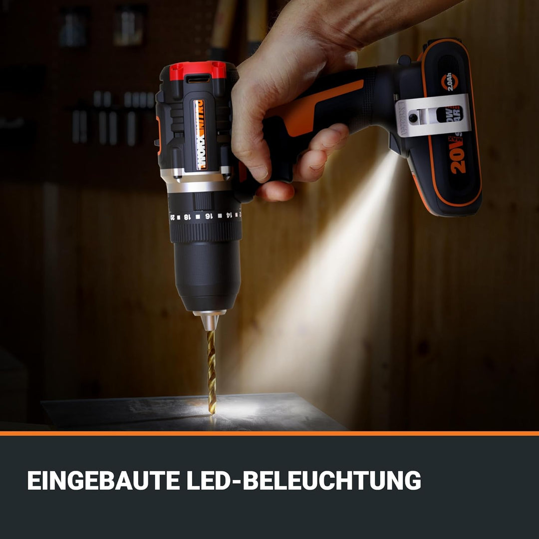 WORX Nitro WX355.9 Profi Akku Schlagbohrschrauber – bürstenloser Motor – 55Nm, Schlagzahl 33600/min,