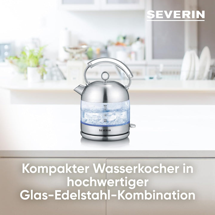 SEVERIN Retro Glas Wasserkocher, leistungsstarker und kompakter Wasserkocher im hochwertigen Retro D