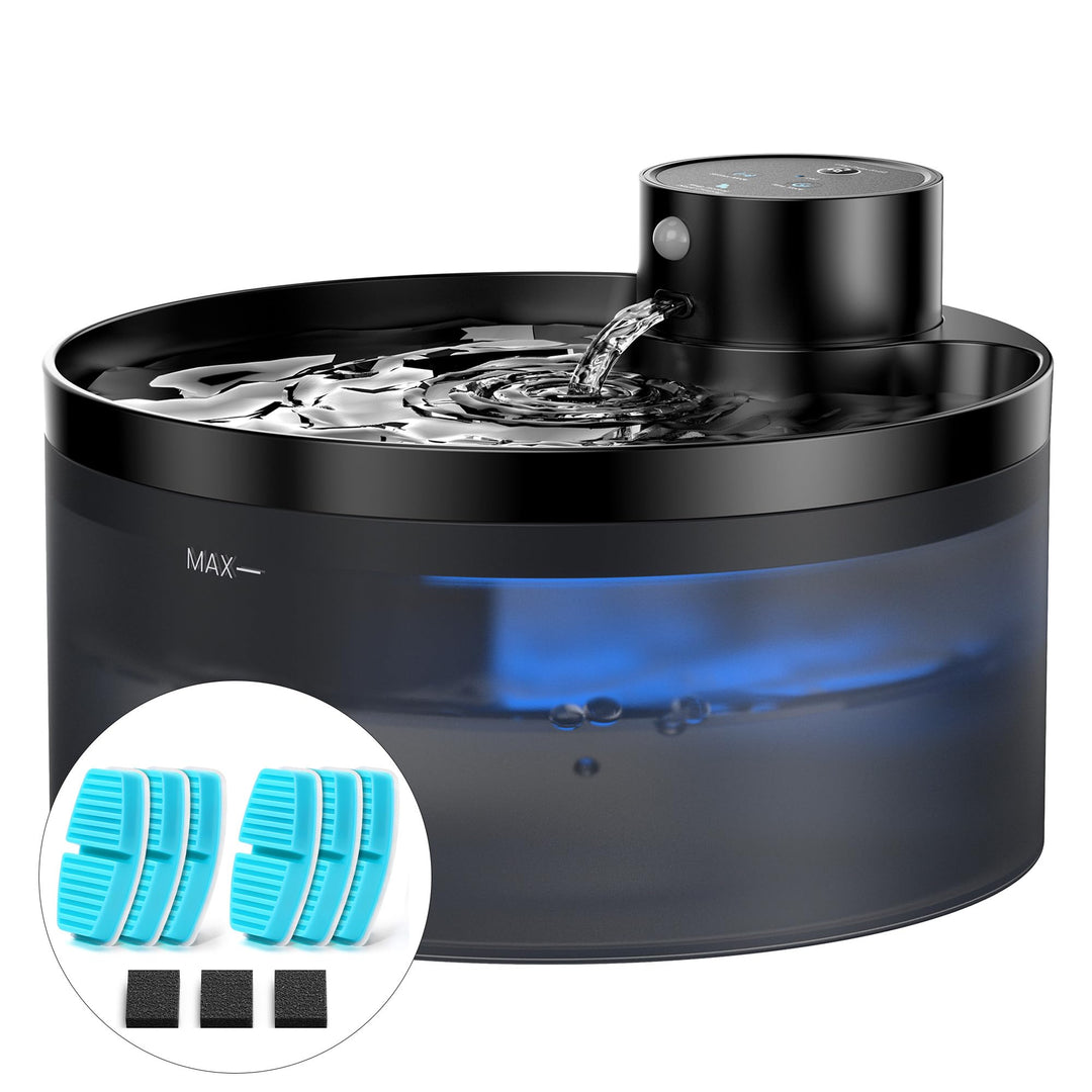 Katzenbrunnen Kabellos mit 6 Kohlefilters + 3 Schwämmes - 3.2 L Batteriebetrieb Trinkbrunnen für Kat