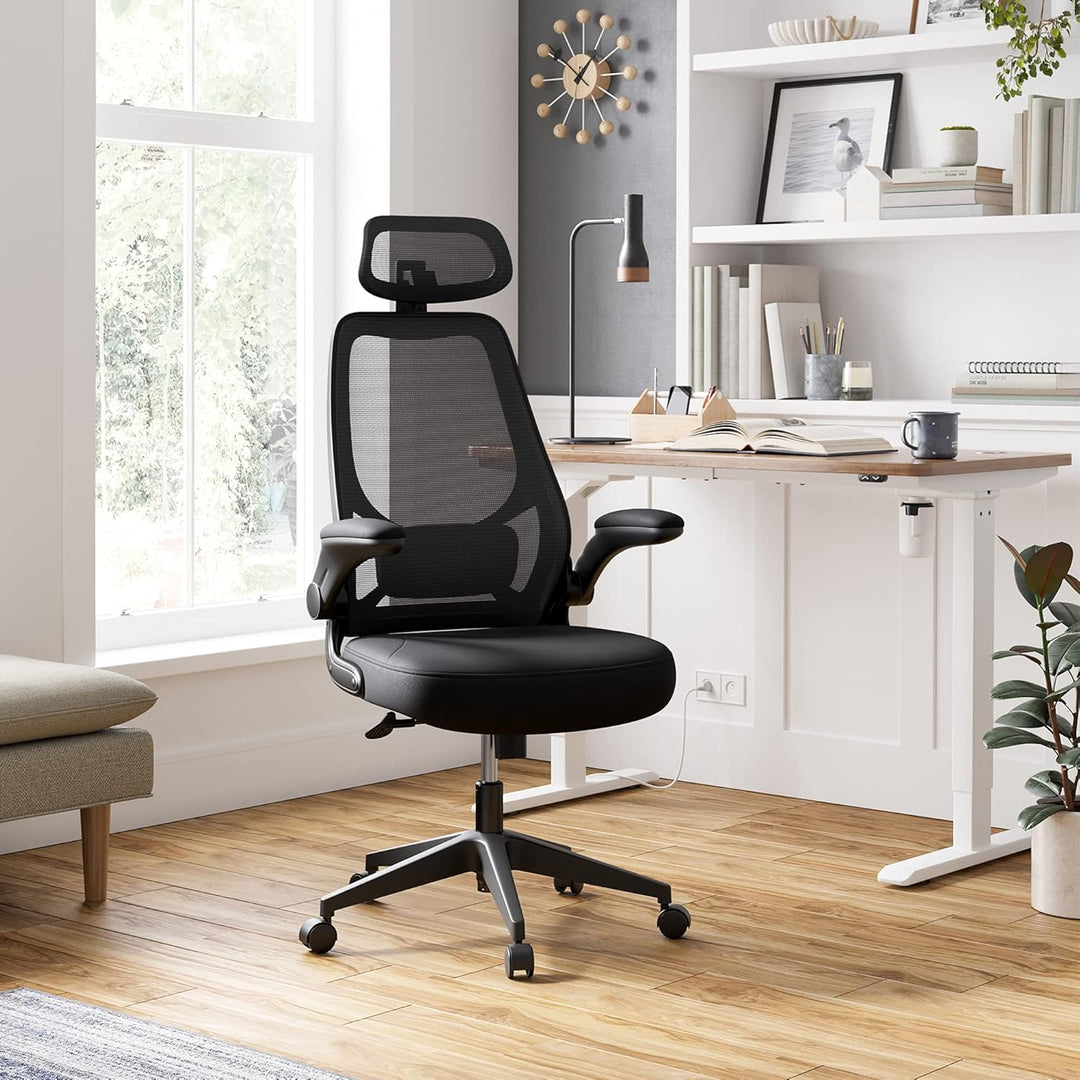 SONGMICS Bürostuhl, ergonomischer Stuhl, Drehstuhl, verstellbare Armlehnen und Kopfstütze, aus atmun