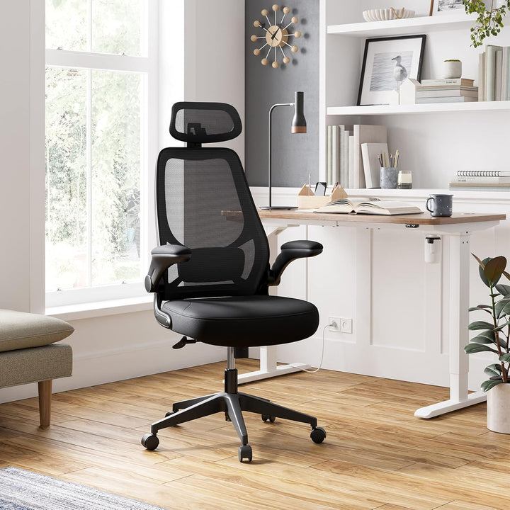 SONGMICS Bürostuhl, ergonomischer Stuhl, Drehstuhl, verstellbare Armlehnen und Kopfstütze, aus atmun