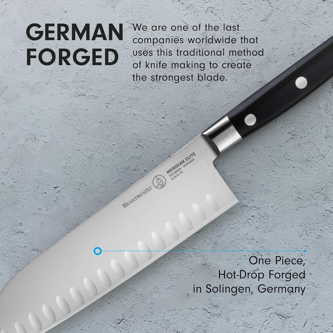 Messermeister Meridian Elite Kullenschliff Santokumesser, 17,8 cm, japanisches Kochmesser, deutsche