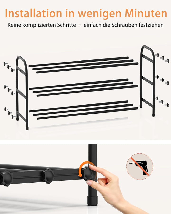 Ausziehbares Schuhregal, 3 Ebenen Adjustable Schuhregal Metall 43 to 78cm, Standregal Schmal Schuhab