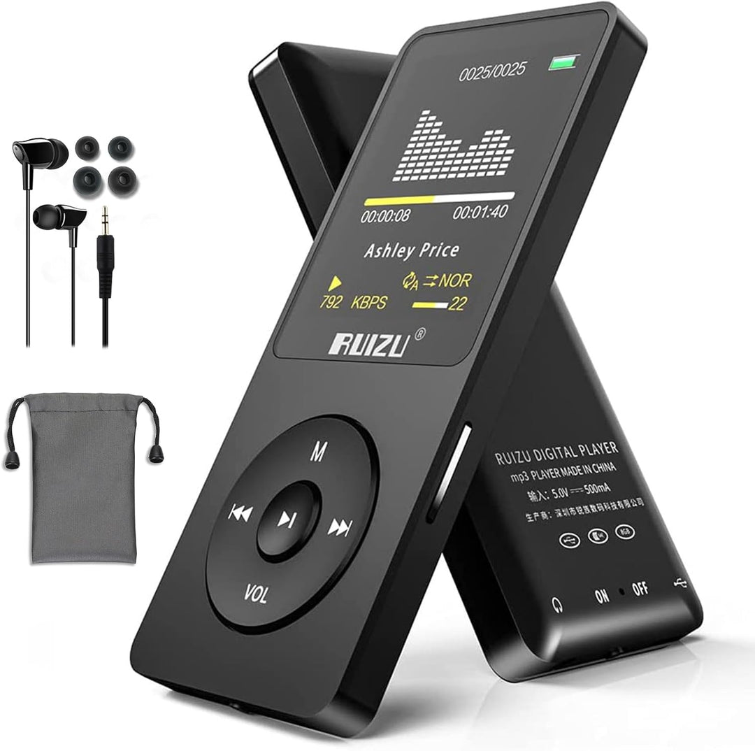 16GB MP3 Player mit Bluetooth 5.3, Ultraleicht (30 Gramm), bis zu 80 Stunden Akkulaufzeit, 1.8-Zoll-