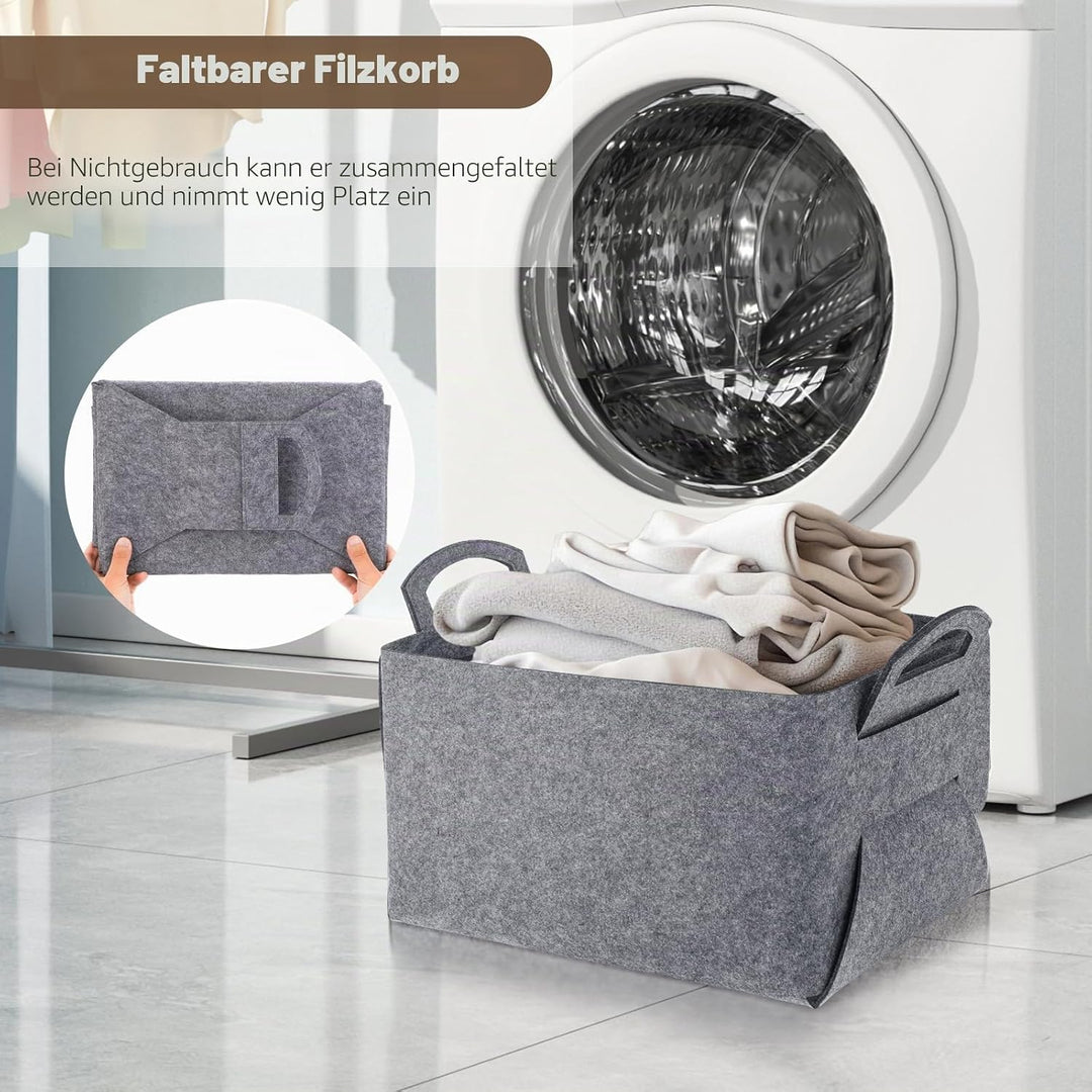Filz Aufbewahrungskorb für Holz,40x30x24cm grosse geschenkkorb leer, faltbarer filzkorb mit zwei wei