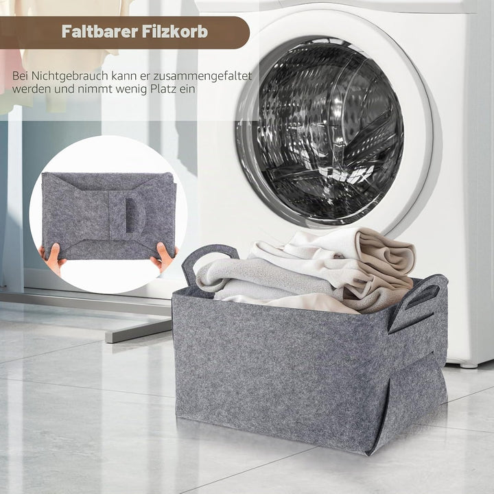 Filz Aufbewahrungskorb für Holz,40x30x24cm grosse geschenkkorb leer, faltbarer filzkorb mit zwei wei