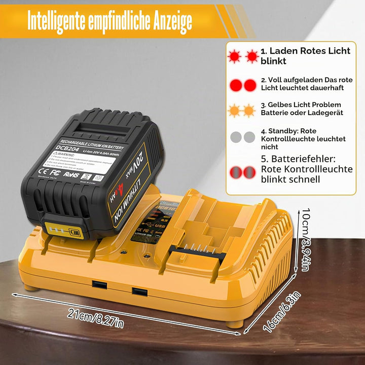 Batterieladegerät Ersatz kompatibel mit Dewalt 12V/20V Akku, 2-Ports Schnellladegerät kompatibel mit