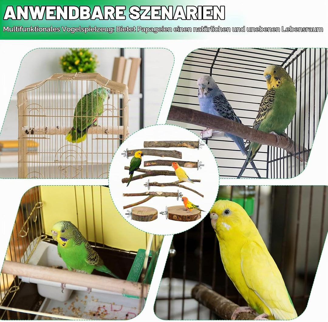 YUDAWN 8 Stück Vogelspielzeug, Wellensittich Spielzeug Naturholz Vogel Sitzstangen Vogelständer Voge