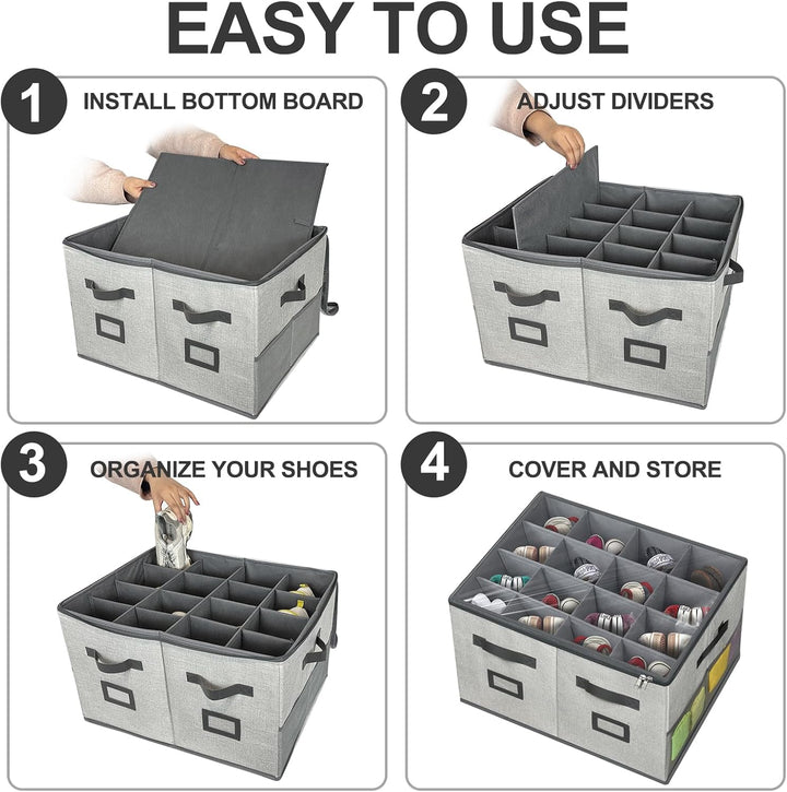 VERONLY Schuhaufbewahrung mit Deckel Griffen, Schuhorganizer mit 16 Fächern Faltbar Schuhschrank mit