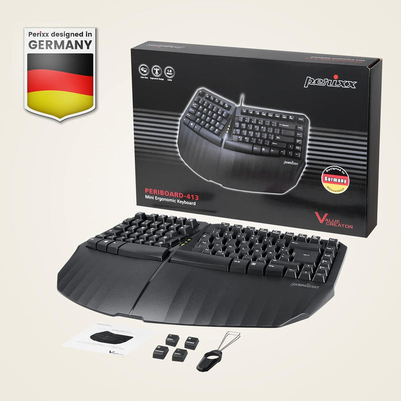 Perixx PERIBOARD-613B Wireless Compact Ergonomic Split Keyboard - Dual 2.4G and Bluetooth Mode - Com