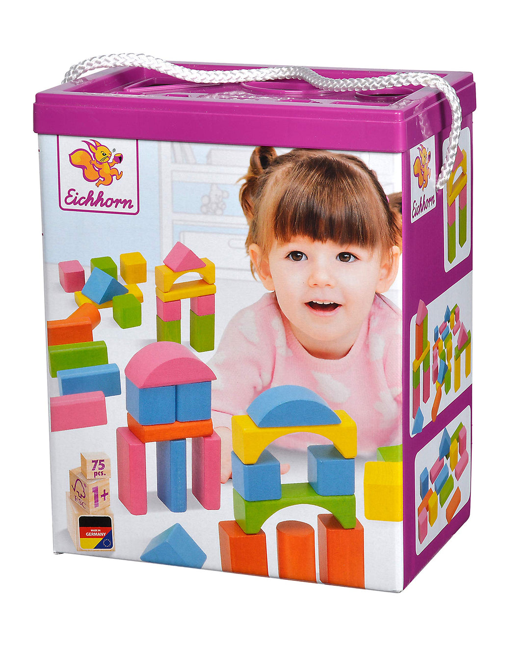 Eichhorn 100088011 75 pastellfarbene bunte Holzbausteine in Aufbewahrungsbox und Sortierdeckel, FSC