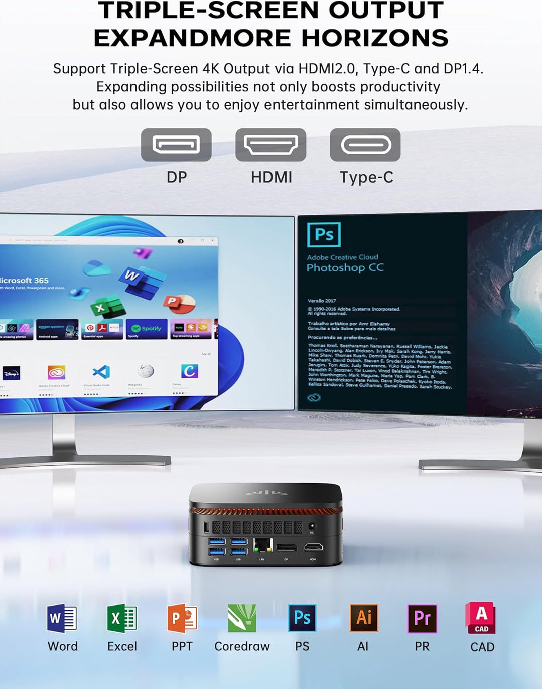 ACEMAGICIAN E1 Mini PC Ν95 3.4GHz 16GB DDR4 RAM 512GB M.2 SSD Micro Desktop Computer, 4K UHD HDMI+DP
