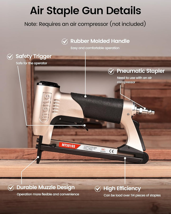 meite MT5016S Upholstery Stapler- 50 Series 1/2 CROWN Fine Wire Stapler With Safety (1/4&