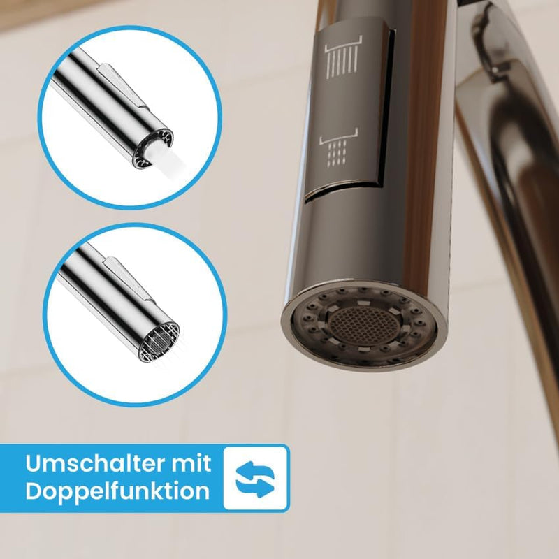 Bächlein Küchenarmatur Assaranco – 360 Grad schwenkbar (Chrom) – Einhand-Spültischbatterie mit flexi